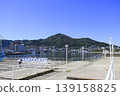 The newly constructed HAKODATE monument at Hakodate Port, with Mount Hakodate in the background 139158825