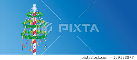 maypole with colorful ribbons on blue sky background vector illustration maypole with colorful ribbons on blue sky background vector illustration 139158877