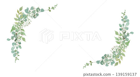 Watercolor eucalyptus and baby's breath corner frame (transparent PNG decorative material) 139159137