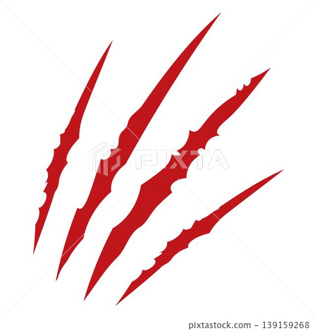 Red claws scratche animal. Four scratches shape. Wild animal claw marks. Funny design element 139159268