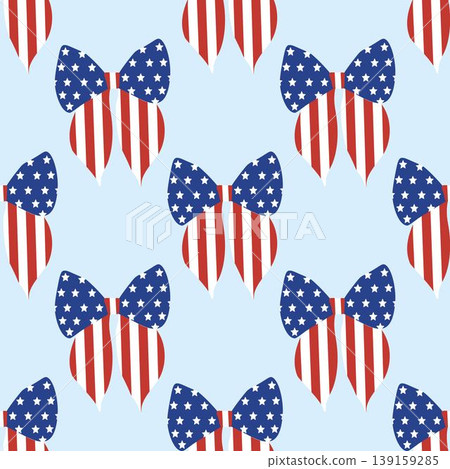 Seamless pattern with bows decorated in the American flag design. Perfect for celebrations like Independence Day, Memorial Day, or national events Seamless pattern with bows decorated in the American flag design. Perfect for celebrations like Independence Day, Memorial Day, or national events 139159285