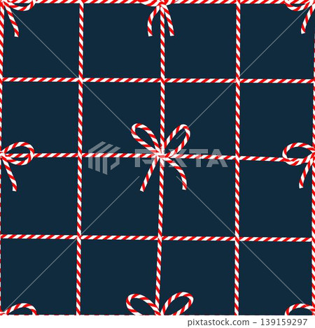 Seamless pattern with red and white striped Christmas ribbon. Perfect for seasonal gift paper, textile, celebration design Seamless pattern with red and white striped Christmas ribbon. Perfect for seasonal gift paper, textile, celebration design 139159297