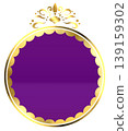 A luxurious, round, purple gold emblem 139159302
