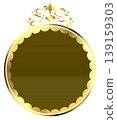 A luxurious round emblem in brown and gold 139159303