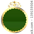 A luxurious round emblem in green and gold. 139159304