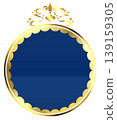 A luxurious round emblem in blue and gold. 139159305