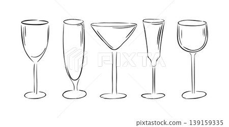 Set of wine and alcoholic beverages glasses Set of wine and alcoholic beverages glasses 139159335