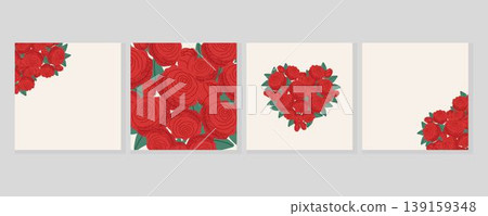 Set of Valentines Day banners for social media posts. Backgrounds with rose blossoms. Creative concept for invitation, card, cover 139159348