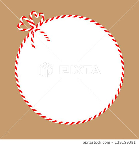 Square craft brown background with candy cane ribbon. Christmas packing string for decoration and present Square craft brown background with candy cane ribbon. Christmas packing string for decoration and present 139159381