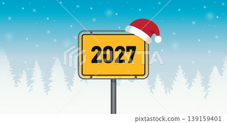place sign with new year number 2027 in snowy winter landscape vector illustration place sign with new year number 2027 in snowy winter landscape vector illustration 139159401