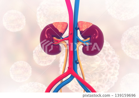 Human kidney anatomy on medical background Human kidney anatomy on medical background 139159696