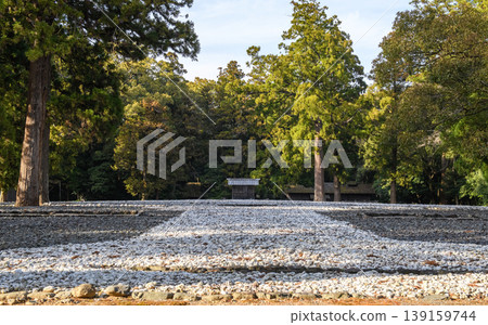 Evening at the Outer Shrine of Ise Grand Shrine, grounds of the Shikinen Sengu (periodic rebuilding) ceremony in 2033, Mie Prefecture 139159744