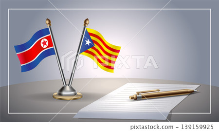 Small national flag of North Korea and Catalonia flag Relation, Template Vector Illustration Small national flag of North Korea and Catalonia flag Relation, Template Vector Illustration 139159925