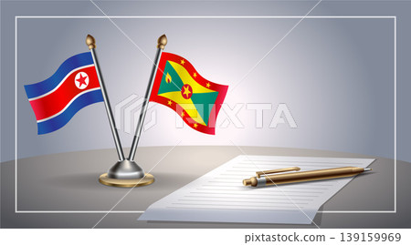 Small national flag of North Korea and Grenada flag Relation, Template Vector Illustration Small national flag of North Korea and Grenada flag Relation, Template Vector Illustration 139159969