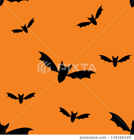 Halloween bat seamless pattern black bats on orange background spooky flying bats texture Halloween bat seamless pattern black bats on orange background spooky flying bats texture 139160189