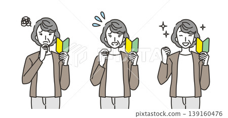A set of reactions from senior women with beginner driver stickers. A set of reactions from senior women with beginner driver stickers. 139160476