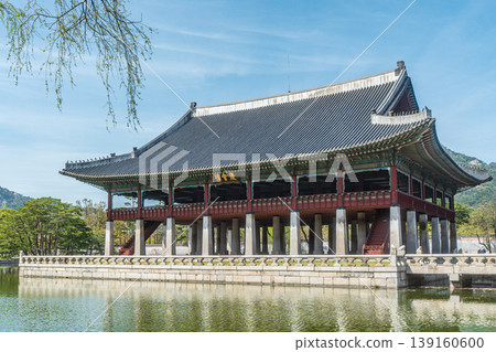 Seoul, South Korea - Apr. 12 , 2026 : Gyeonghoeru Pavilion in Gyeongbokgung Palace with cherry blossoms in Spring, Seoul, South Korea Seoul, South Korea - Apr. 12 , 2026 : Gyeonghoeru Pavilion in Gyeongbokgung Palace with cherry blossoms in Spring, Seoul, South Korea 139160600