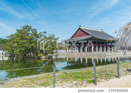 Seoul, South Korea - Apr. 12 , 2026 : Gyeonghoeru Pavilion in Gyeongbokgung Palace with cherry blossoms in Spring, Seoul, South Korea Seoul, South Korea - Apr. 12 , 2026 : Gyeonghoeru Pavilion in Gyeongbokgung Palace with cherry blossoms in Spring, Seoul, South Korea 139160608