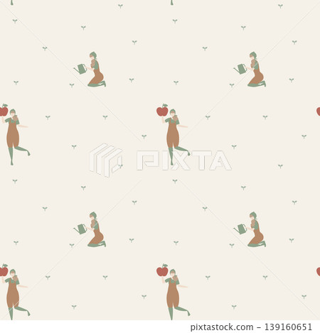 seamless minimal farm garden with girl, apple and sprouts, Pastel Nursery repeat pattern background, flat jpg illustration graphic design seamless minimal farm garden with girl, apple and sprouts, Pastel Nursery repeat pattern background, flat jpg illustration graphic design 139160651