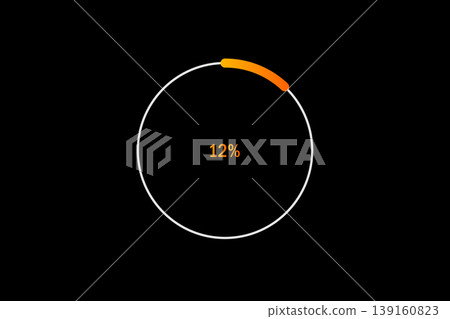 Minimal Circular Loading Progress Indicator Showing 12 Percent with Orange Accent on Black Background Minimal Circular Loading Progress Indicator Showing 12 Percent with Orange Accent on Black Background 139160823