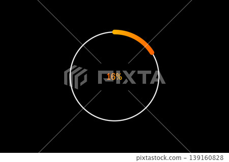 Minimal Circular Loading Progress Indicator Showing 16 Percent with Orange Accent on Black Background Minimal Circular Loading Progress Indicator Showing 16 Percent with Orange Accent on Black Background 139160828
