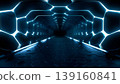 Cyberpunk tunnel scene. Illuminated hallway with reflective wet floor and metallic walls 139160841