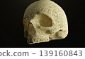Skull dissolving imagery. Crumbling skull formed from grains against dark background 139160843