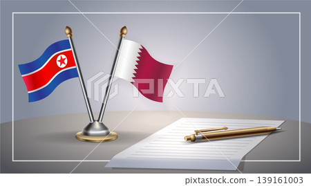 Small national flag of North Korea and Qatar flag Relation, Template Vector Illustration 139161003