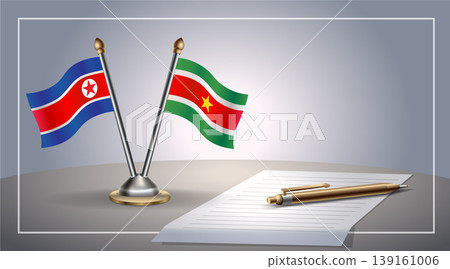 Small national flag of North Korea and Suriname flag Relation, Template Vector Illustration Small national flag of North Korea and Suriname flag Relation, Template Vector Illustration 139161006