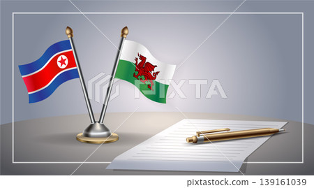 Small national flag of North Korea and Wales flag Relation, Template Vector Illustration Small national flag of North Korea and Wales flag Relation, Template Vector Illustration 139161039