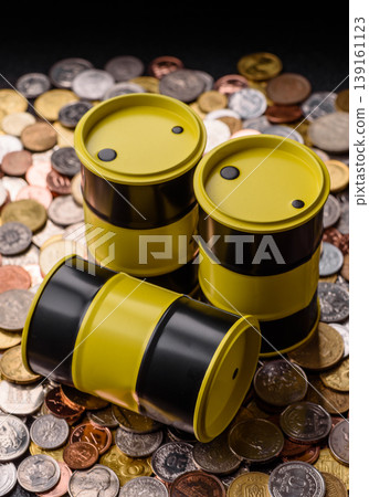 Metal barrels containing oil, gas, or chemicals, with a prohibition sign. Oil barrels Metal barrels containing oil, gas, or chemicals, with a prohibition sign. Oil barrels 139161123