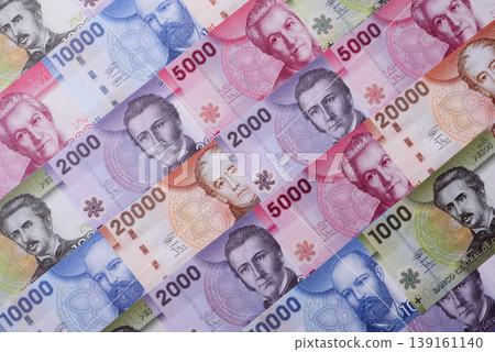 Chilean paper currency, peso, for financial transactions and exchange. Chilean peso currency Chilean paper currency, peso, for financial transactions and exchange. Chilean peso currency 139161140