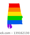 Alabama map rainbow LGBT flag. LGBTQ pride month sign. Vector template for typography poster, banner, flyer, greeting card, etc. 139162130