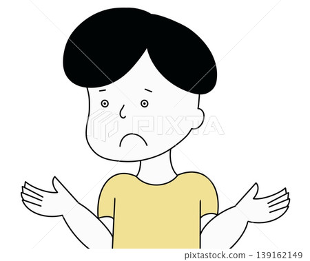 Upper body of a man with a helpless expression and raised arms (yellow) 139162149