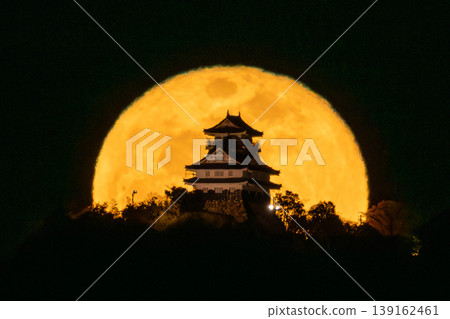 Gifu Castle and full moon Gifu Castle and full moon 139162461