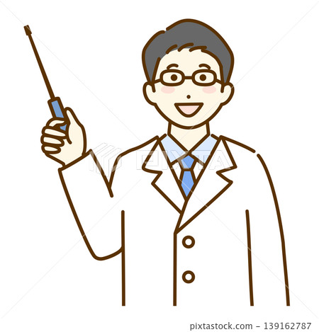 Illustration of a man in a white coat explaining Illustration of a man in a white coat explaining 139162787
