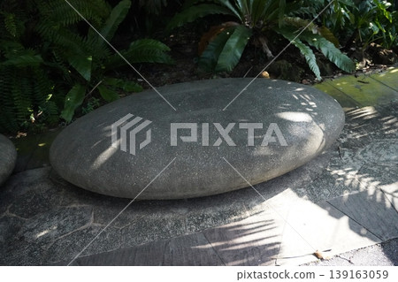 Stone Bench in Garden Setting Natural Outdoor Seating Stone Bench in Garden Setting Natural Outdoor Seating 139163059