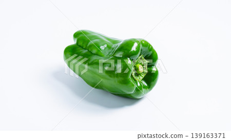 One bell pepper (vegetable ingredient) - fresh green vegetable against a white background One bell pepper (vegetable ingredient) - fresh green vegetable against a white background 139163371