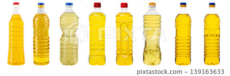 Plastic bottles with vegetable oil isolated on white background, different shapes set Plastic bottles with vegetable oil isolated on white background, different shapes set 139163633