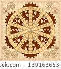 Board game with a background of gears. Vector design for app game user interface. 139163653