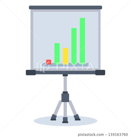 Business presentation screen with a colorful growing bar chart. Modern flat icon of a tripod projector screen for data analysis. Vector illustrations Business presentation screen with a colorful growing bar chart. Modern flat icon of a tripod projector screen for data analysis. Vector illustrations 139163760