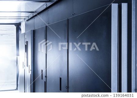 row of sever racks with perspective projection 139164031