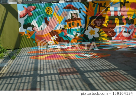 Colorful Mural Art on Wall and Ground Colorful Mural Art on Wall and Ground 139164154
