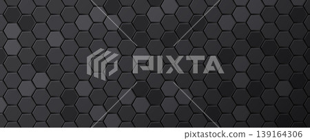 Large hexagon tile geometric pattern dark gray panel 139164306
