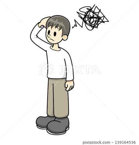 A man with a troubled expression, wearing brown pants. A man with a troubled expression, wearing brown pants. 139164536