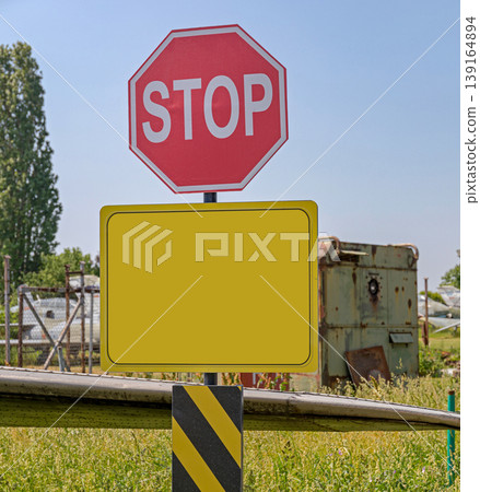 Stop Sign Yellow Board Stop Sign Yellow Board 139164894