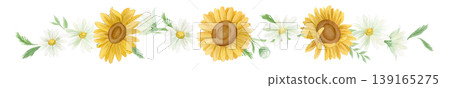 水彩向日葵邊框和夏季花卉插圖套裝 水彩向日葵邊框和夏季花卉插圖套裝 139165275
