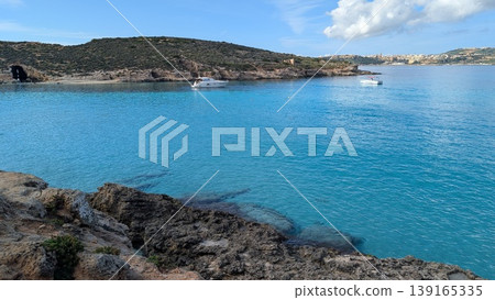 Views of the turquoise Mediterranean Sea and the island, including Gozo 139165335