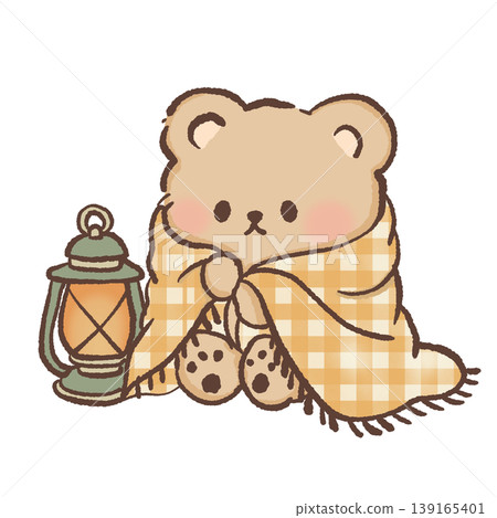 Kawaii Camping Bear With Lantern Clipart Cozy Blanket Bear Night Forest Glow Light Cute Outdoor Camp Illustration Warm Aesthetic 139165401