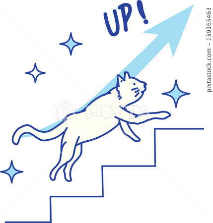 Growth, success, and ascent - a cat running up stairs and an arrow Growth, success, and ascent - a cat running up stairs and an arrow 139165463